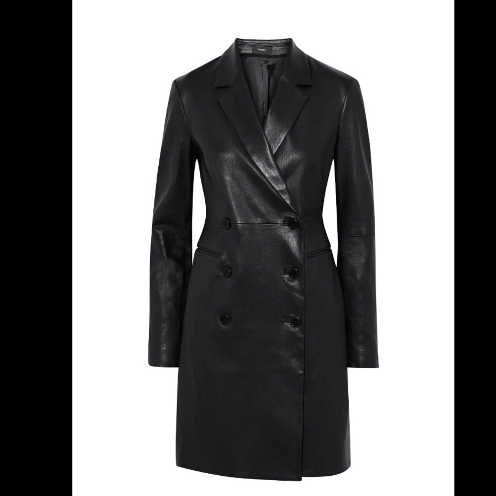 NWT Theory: Double-Breasted Bristol Leather Blazer Dress - Picture 8 of 15